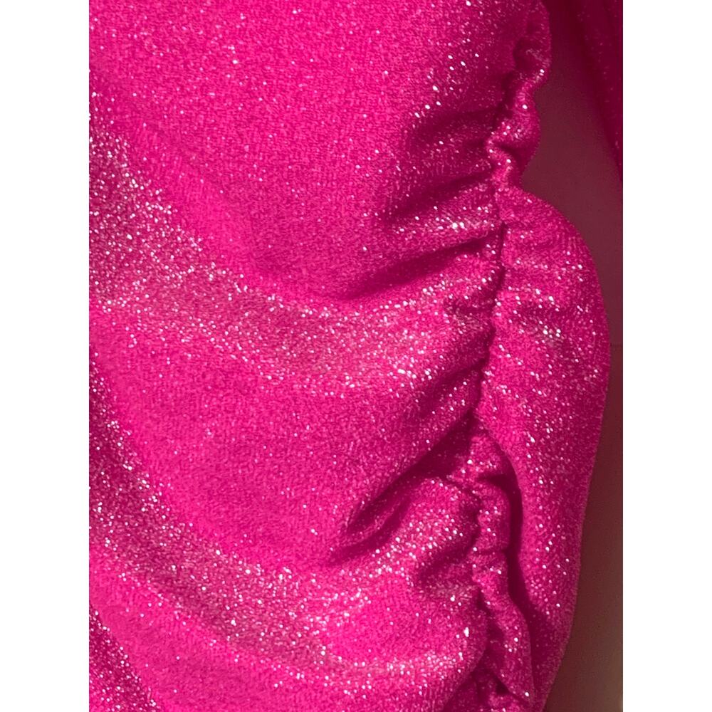 Good American Hot Pink Metallic Sparkle Ruched Stretch Mini Dress‎  sz 2/Med - Picture 6 of 9